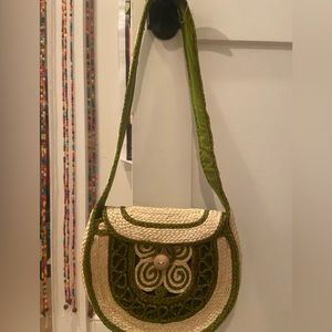 Green and white vintage purse